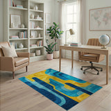 Vibrant Geometric Blue Yellow Abstract Area Rug