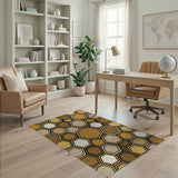 Hexagonal Geometric Brown Tan Area Rug