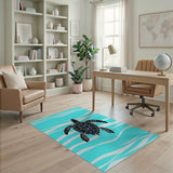 Blue and Teal Teal Sea Turtle Ocean Waves Area Rug