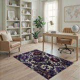 Purple Purple Peony Ornate Floral Area Rug