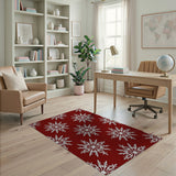 Red Snowflake Pattern Red Area Rug