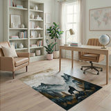 Howling Wolf Full Moon Misty Mountains Rug