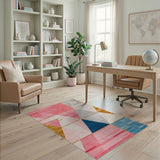 Vibrant Geometric Triangle Area Rug in Pink Blue