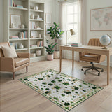 Green Shamrock Clover Area Rug with Gold Border