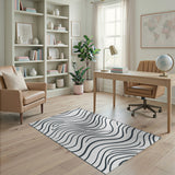 Abstract Area Wavy Lines Black White Abstract Area Rug