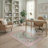 Mint Green Cherry Blossom Pink Floral Area Rug