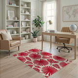 Bold Red Palm Frond Leaf Area Rug