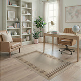 Beige Woven Area Rug with Brown Geometric Stripes