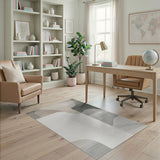 Modern Curved Abstract Beige Grey Area Rug