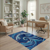 Swirling Navy Ocean Wave Area Rug