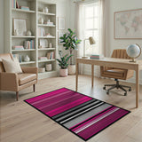 Geometric Modern Vibrant Pink Striped Geometric Area Rug