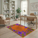 Vivid Purple Daisy Border on Orange Area Rug