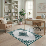 Ornate Teal Medallion Area Rug