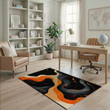 ODIKA Modern Abstract Washable Area Rug - Orange & Black Low Pile Non-Slip