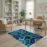 Fluid Blue Teal Abstract Area Rug