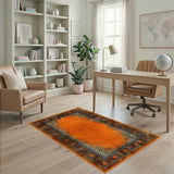 Orange Leopard Border Distressed Area Rug