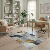 Luxe Gold Accent Abstract Grey Area Rug