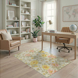 Vintage Peony Floral Area Rug in Yellow Pink
