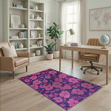 Pink Floral on Purple Vintage Area Rug