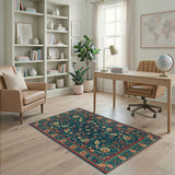 Floral Vintage Blue and Teal Blue Teal Floral Vintage Area Rug