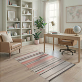Modern Pink Gray Striped Area Rug
