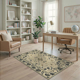 Ivory Persian Floral Area Rug with Navy Vines