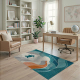 Teal Sea Turtle Abstract Wave Area Rug