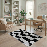 Distressed Black White Checkered Area Rug