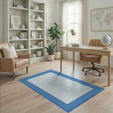 Denim Blue Bordered White Mesh Area Rug