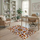 Orange Floral Vine Leaf Area Rug