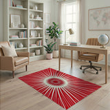 Radiant Red Sunburst Geometric Area Rug