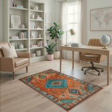 Southwestern Terracotta Teal Southwestern Geometric Area Rug