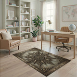 Gold and Silver Ornate Gold Sunburst Distressed Area Rug