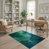 Teal Green Geometric Abstract Landscape Rug