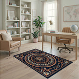 Ornate Navy Orange Mandala Persian Rug