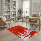 Red Starry Pine Forest Silhouette Area Rug