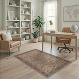 Red Geometric Persian Area Rug with Navy Border