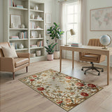 Pink Vintage Peony Floral Border Area Rug