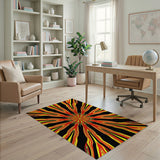 Bold Red Black Tribal Sunburst Area Rug