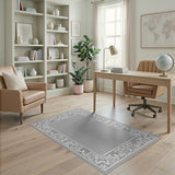 Ornate Grey Floral Border Area Rug