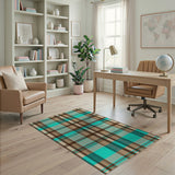 Teal Brown Plaid Rustic Area Rug