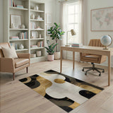 ODIKA Washable Abstract Geometric Gold and Black Area Rug - Low Pile Non-Slip Art Deco Rug