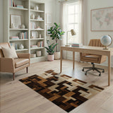 Brown Tan Wood Plank Parquet Area Rug