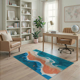 Teal Ocean Waves Sandy Beach Fish Area Rug