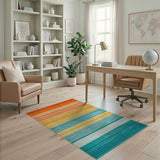 Sunset to Teal Gradient Striped Area Rug