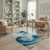 Coastal Ocean Waves Blue Teal Area Rug with Starfish