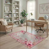Romantic Pink Peony Floral Border Rug