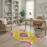 Vibrant Yellow Pink Floral Persian Area Rug