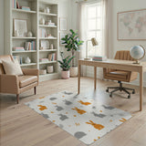 Cute Orange Bunny Gray Hedgehog Kids Area Rug