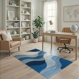 Geometric Modern Cascading Blue Waves Area Rug